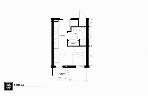 Floor plan for studio, 1 bath, 375 sqft